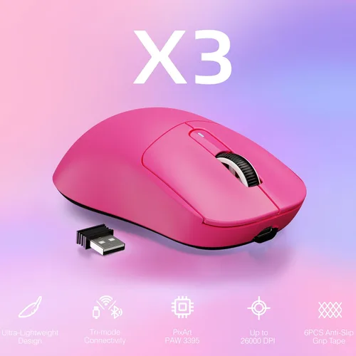 Vista 3 de ATTACK SHARK X3 Mouse inalámbrico para juegos, mouse ergonómico de computadora de 49g, sensor óptico PAW3395 de triple modo de 26K DPI, duración