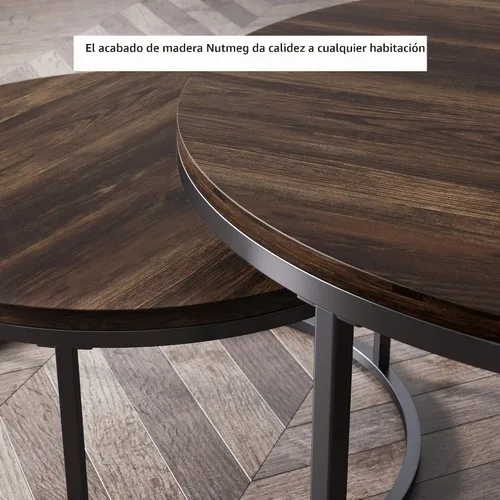 Vista 5 de Nathan James Stella - Juego de 2 mesas de café redondas y modernas, apilables, para sala de estar, con acabado de madera industrial y marco de metal