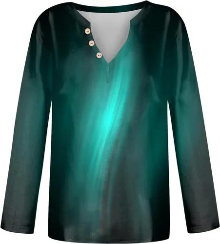Vista 3 de Womens Shirts Long Sleeve Printed Clothes Notch Collar Botton Pullover Tunic Sports Sweatshirts Stylish Soft Shirts