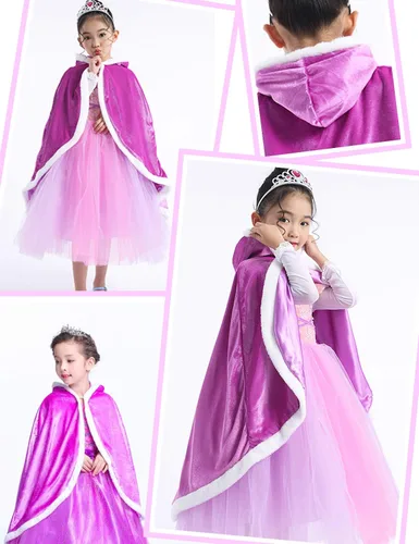 Vista 2 de Party Chili Fur Princess Hooded Cape Cloaks Costume for Girls Dress Up