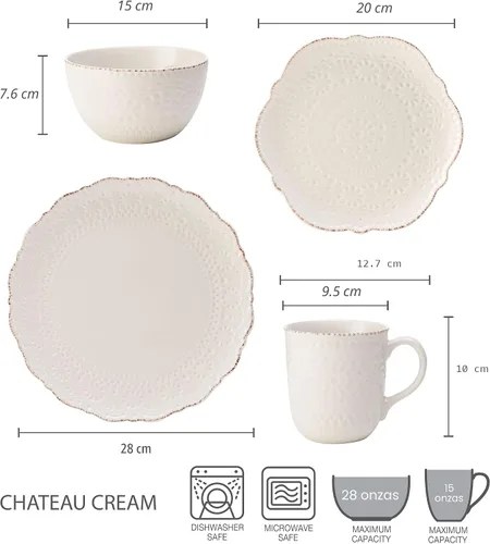 Vista 2 de Pfaltzgraff Chateau Cream Juego de vajilla de gres de 16 piezas, servicio para 4, color blanco hueso