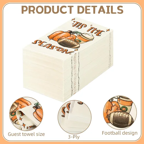 Vista 3 de 100 servilletas de papel para invitados de fútbol de calabaza de Tis The Season