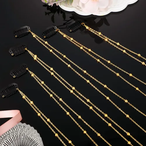 Vista 5 de Chunyin 6 Piezas Cadenas de Cabello con Diamantes de Imitación para Mujer Encanto de Perla Accesorios de Joyería para el Cabello con Diamantes