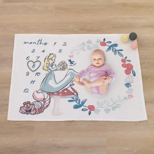 Vista 6 de Disney Alicia en el País de las Maravillas - Manta para bebé con diseño de gato Cheshire blanco, rosa y azul