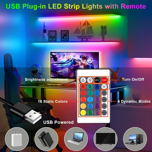 Vista 3 de Kit de tiras de luces LED, tira de luces LED RGB de 2 x 6.56 pies para retroiluminación LED de TV de 40 a 60 pulgadas, tira de luz que cambia