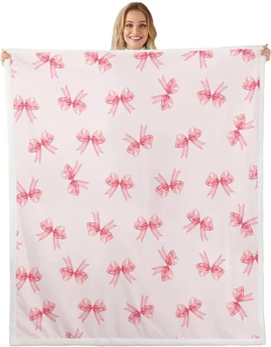 Vista 16 de Erosebridal Black Pink Bow Fleece Throw Blanket 40"x50" - Ultra-Soft for Couch Sofa Bed,Kawaii Cool Bowknot Sherpa Blanket,Princess Style Fuzzy