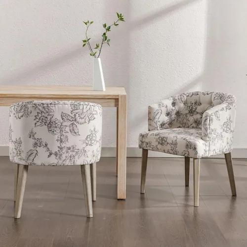 Vista 7 de DUOMAY Juego de 2 sillas de comedor modernas copetudas, silla auxiliar tapizada de lino, cómoda silla de barril con patas de madera para el hogar