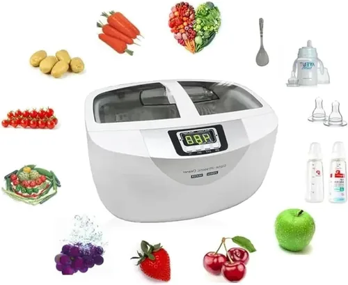 Vista 2 de Limpiador ultrasónico de 2.5L, máquina de limpieza ultrasónica digital de 40 kHz con cestas, temporizador de 5 niveles, función de calefacción