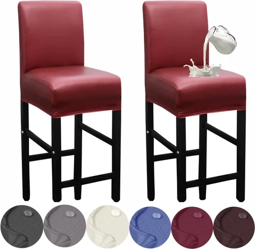 Vista 11 de HFCNMY - 2 fundas elásticas impermeables para taburete de bar con respaldo, fundas para silla de bar con banda elástica, color beige