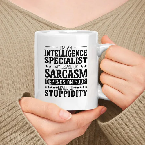 Vista 6 de Taza de cerámica blanca de regalo para Armed Guard de 11 oz y 15 oz - Mi nivel de sarcasmo depende de tu nivel