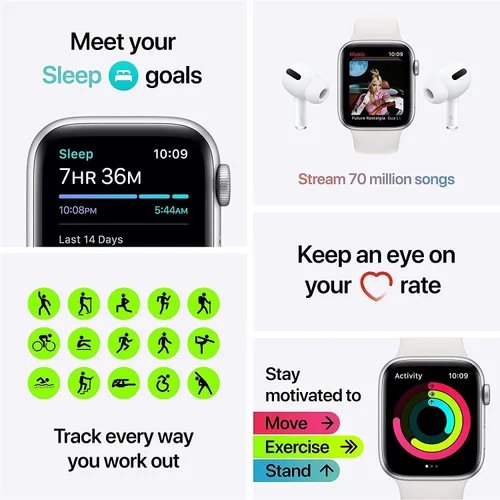 Vista 3 de Apple Watch SE (GPS + Cellular, 40mm) - Silver Aluminum Case with White Sport Band (Renewed)