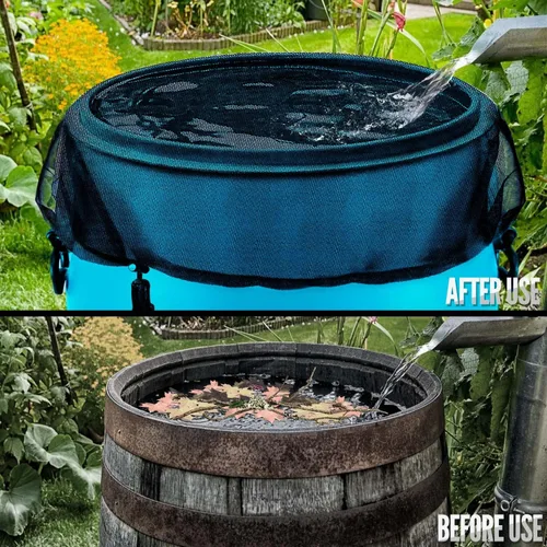 Vista 5 de 4 cubiertas de malla de barril de lluvia con cordón – 38.2 pulgadas de red de recogida de agua para evitar hojas caídas y escombros, pantalla