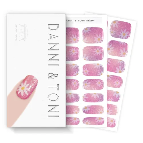 Vista 39 de DANNI & TONI Tiras de uñas de gel semicuradas, color rosa champán, ojos de gato, 28 calcomanías de regalo para mujer Aqua Ripple