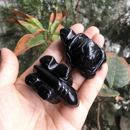 Vista 4 de Estatua de tortuga de piedra de 2 pulgadas, figura de tortuga tallada a mano, escultura de Fengshui, decoración del hogar, obsidiana negra