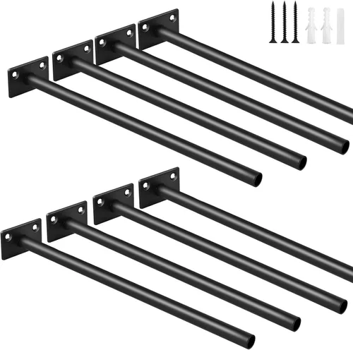 Vista 14 de 4 Piezas Soportes de Estante Flotante de Acero Sólido Negro de 5" - Soportes Ciegos para Estantes Flotantes de Madera - Soporte Ciego Oculto