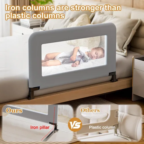 Vista 4 de Barandilla de protección para cama de niños pequeños para bebé - Barandilla de seguridad de metal resistente para camas individuales, de cuna