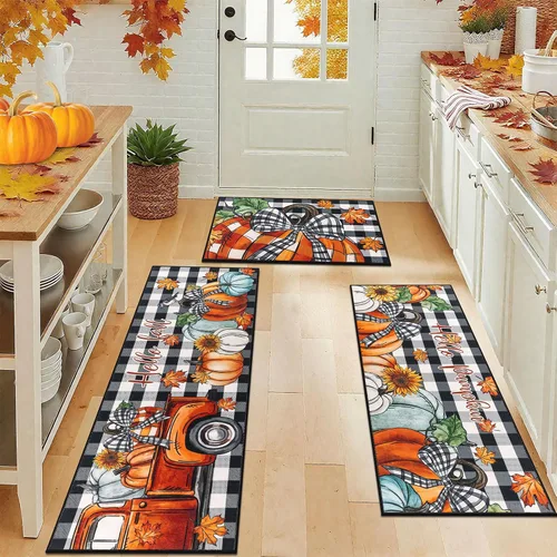 Vista 13 de Juego de 3 tapetes de cocina de Feliz Navidad, alfombras antideslizantes de cocina para invierno y fiestas navideñas Xmas, alfombra cómoda