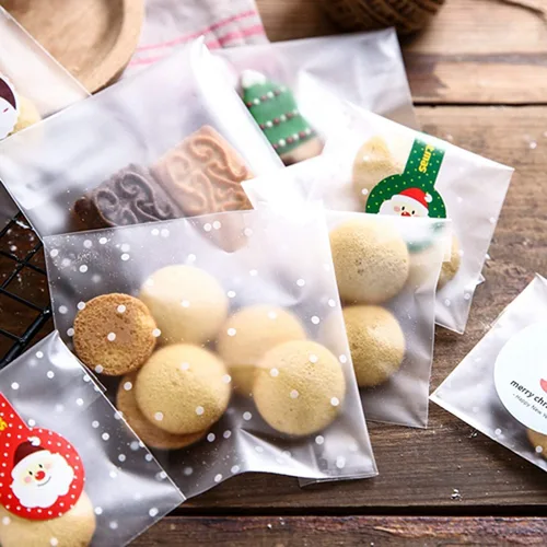 Vista 6 de Paquete de 200 bolsas de regalo de galletas de caramelo transparentes autoadhesivas de plástico autoadhesivo de 4 x 4 pulgadas, bolsas de embalaje