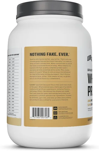 Vista 9 de Levels Proteína de Suero Alimentada con Pasto en Polvo, Sin Artificiales, 24G de Proteína, Cappuccino, 2LB