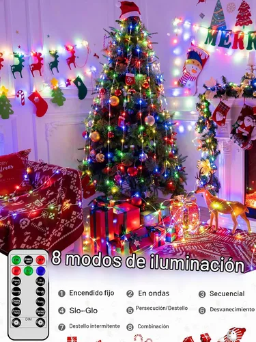Vista 9 de Luces de Navidad para exteriores, 800 LED de 262 pies, luces de hadas multicolor IP67 impermeables, tira de luces enchufables con control remoto, 8