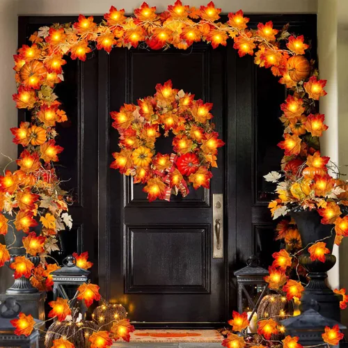 Vista 4 de Fullsexy Guirnalda de luces de otoño impermeables, 20 pies, 40 LED, diseño de hoja de arce