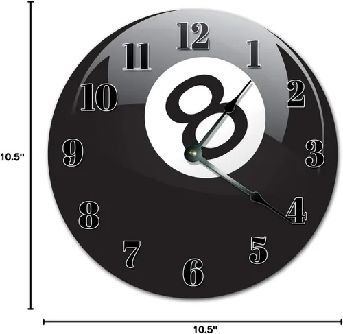 Vista 9 de Reloj de billar negro de 10.5 pulgadas, 8 bolas, reloj de sala de estar, reloj de pared grande de 10.5 pulgadas, reloj de decoración para el hogar