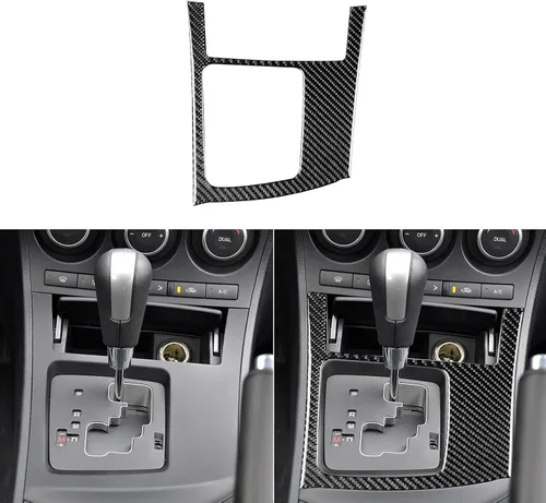 Vista 7 de Accesorios de fibra de carbono suave real para interior de coche, panel de cambio de marchas, cubierta de cenicero, calcomanía negra compatible