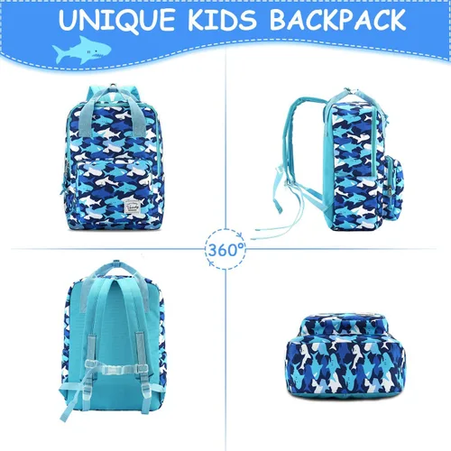 Vista 6 de VASCHY - Mochila para niños y niñas de 3 a 6 años, mochila preescolar ligera para niños con correa para el pecho Tiburones azules