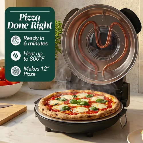 Vista 2 de Horno de Pizza Eléctrico de Encimera Cook With Color – Pizzero para Pizzas Crujientes de Encimera, Calienta hasta 800˚F, Piedra Cerámica de 12