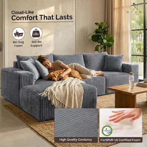 Vista 4 de Naomi Home Pamela - Sofá modular sin hueso de 110 pulgadas, color gris