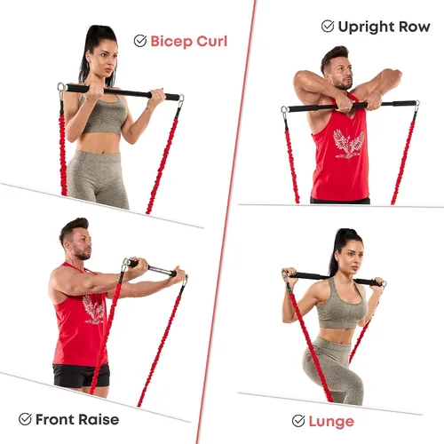 Vista 9 de Resistance Band Bar for Fitness – Workout Bar for Exercise, Squat, Biceps, Triceps, Shoulders, Back – Adjustable 3 Parts Bar for Resistance Bands