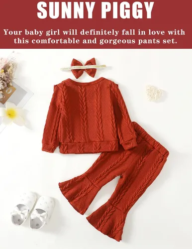 Vista 8 de SUNNY PIGGY Baby Girl Clothes Toddler Girl Outfits Ruffle Infant Baby Girl Fall Winter Clothing Flared Pants Set
