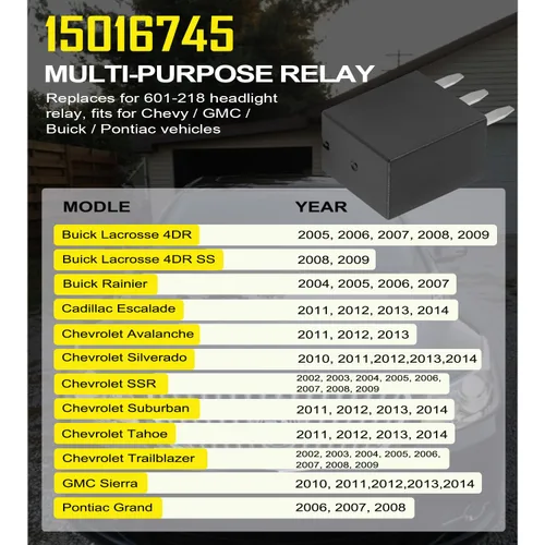 Vista 2 de 15016745 Relé multiusos para relé de aire acondicionado de vehículo 601-218 4 pines
