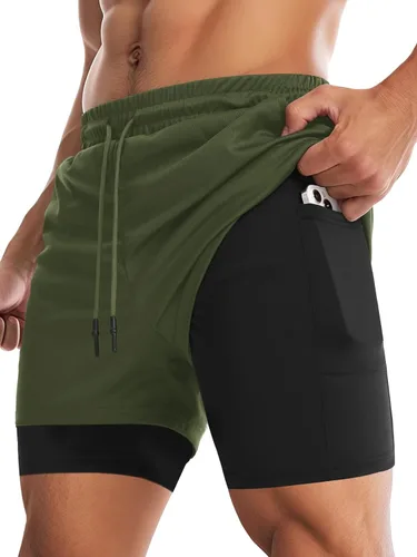 Vista 24 de Aolesy Pantalones cortos de gimnasio para hombre con forro de 5, 7, 9 pulgadas, ligeros, pantalones cortos de malla para entrenamiento, atléticos