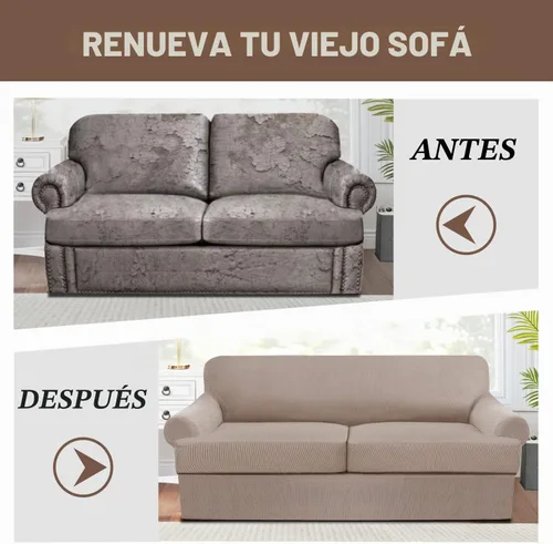 Vista 4 de Funda de sofá con cojín en T de alta calidad, juego de 4 piezas para sofás con cojines en T (se adapta a 72-90 pulgadas), protector de muebles suave