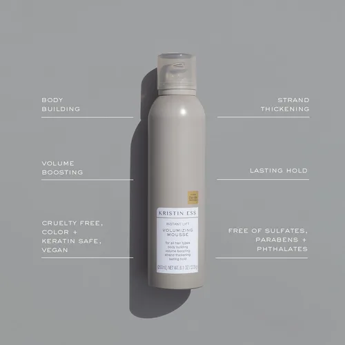 Vista 5 de Kristin Ess Mousse voluminizador Hair Instant Lift con aceite de ricino, aumenta el volumen + espesa, culturismo, sujeción duradera, no pegajosa