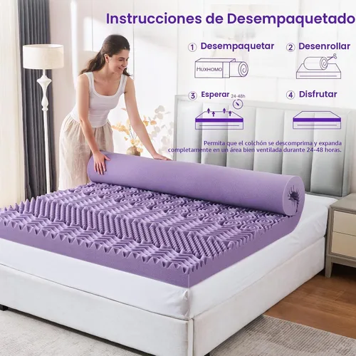 Vista 8 de MUXHOMO - Cubrecolchón de espuma de 2 pulgadas, tipo colmena de 7 zonas, con gel refrescante de lavanda para dolor de espalda, certificado