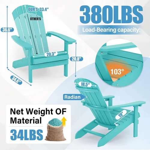Vista 3 de YEFU Silla Adirondack de plástico resistente a la intemperie, sillas de patio con instalación fácil en 5 pasos, se ve exactamente como madera real