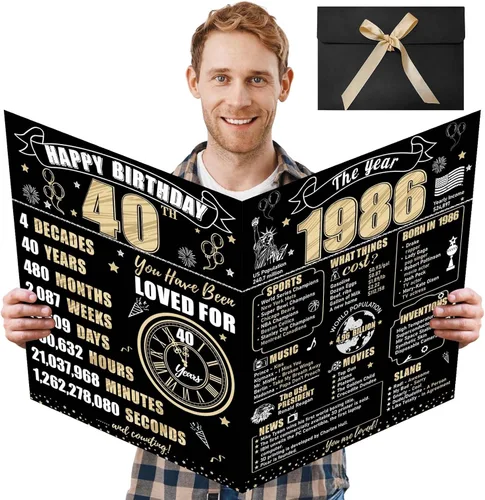 Vista 20 de Turypaty Tarjeta de 10 cumpleaños grande con sobre para niños y niñas, libro de firmas de invitados gigante de feliz 10 cumpleaños en negro y oro