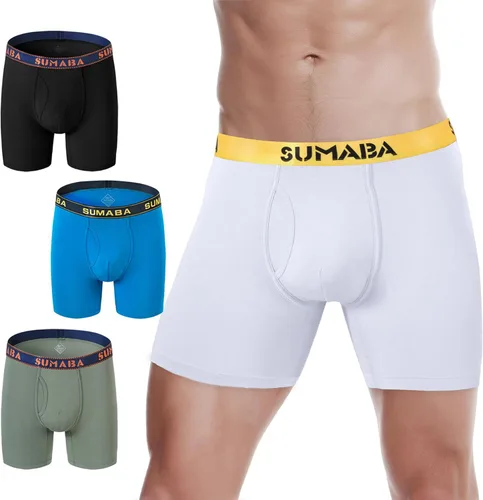Vista 40 de SUMABA Calzoncillos tipo bóxer de pierna larga para hombre, con bolsa que no se suben para hombre 1 paquete: verde militar02