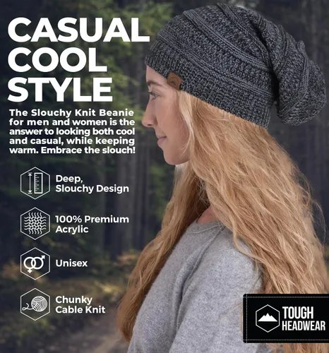 Vista 14 de Slouchy Cable tejido Gorro de lana por Tough Headwear – Gorro de lana de gran tamaño Sombreros Gorros Graves Sombreros Para Hombres y Mujeres