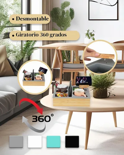 Vista 3 de Bandeja con Soporte para Tazas de Sofá, Caddy de Bambú de Silicona Hitseon con Soporte Giratoria para Teléfono para Cama y Asiento de Coche