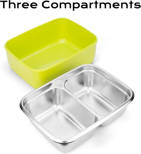 Vista 5 de CARTINTS Caja Bento grande de acero inoxidable de 54 onzas para adultos – Fiambrera metálica a prueba de fugas de 54.1 fl oz con 2 compartimentos