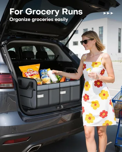 Vista 3 de HOTOR Organizador de maletero para SUV – Organizadores de coche plegables y portátiles y almacenamiento con 2 compartimentos, organizador