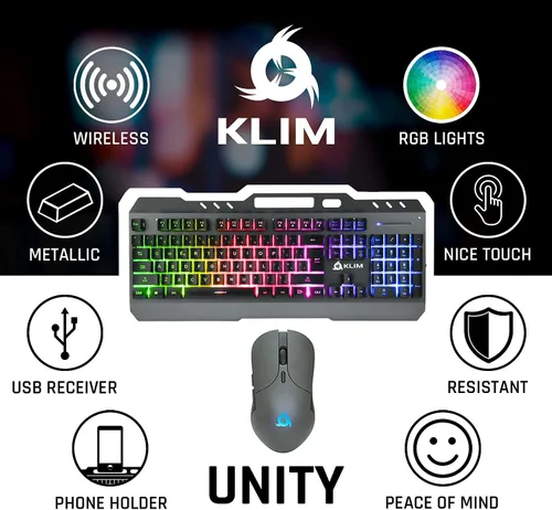 Vista 4 de KLIM Unity - Juego de teclado y mouse inalámbricos de EE UU delgado duradero ergonómico sensación mecánica teclado y mouse inalámbricos