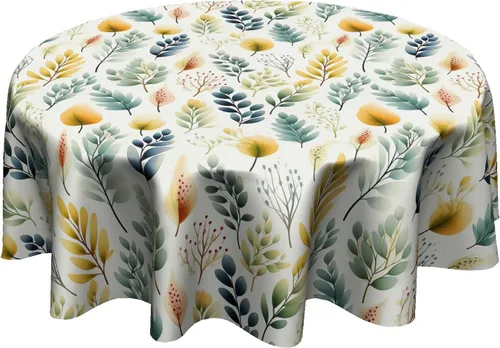 Vista 12 de Giwawa Mantel de hojas florales bohemias, mantel de hojas coloridas, mantel botánico natural de acuarela, mantel redondo de primavera y verano, Boho