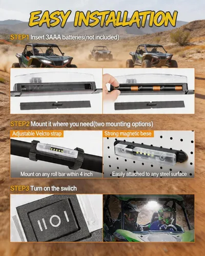 Vista 4 de Luz de techo interior para UTV, ANGU-OFFROAD Luz LED universal para montaje en barra antivuelco para luces de cúpula UTV, luces de jaula de utilidad