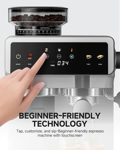 Vista 11 de AMZCHEF Máquina de café expreso con molinillo, control de temperatura, 44 2-Plateado