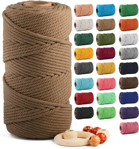 Vista 20 de ZUEXT Cordón de algodón para macramé de 4 mm x 500 m, ZUEXT Cordones trenzados naturales hechos a mano en verde manzana de 4 hebras, cuerda de lana