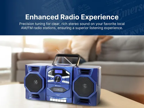 Vista 10 de Emerson Reproductor de CD portátil Boombox con reproductor de cassette, grabadora de cinta, radio AM/FM, entrada AUX, altavoces desmontables